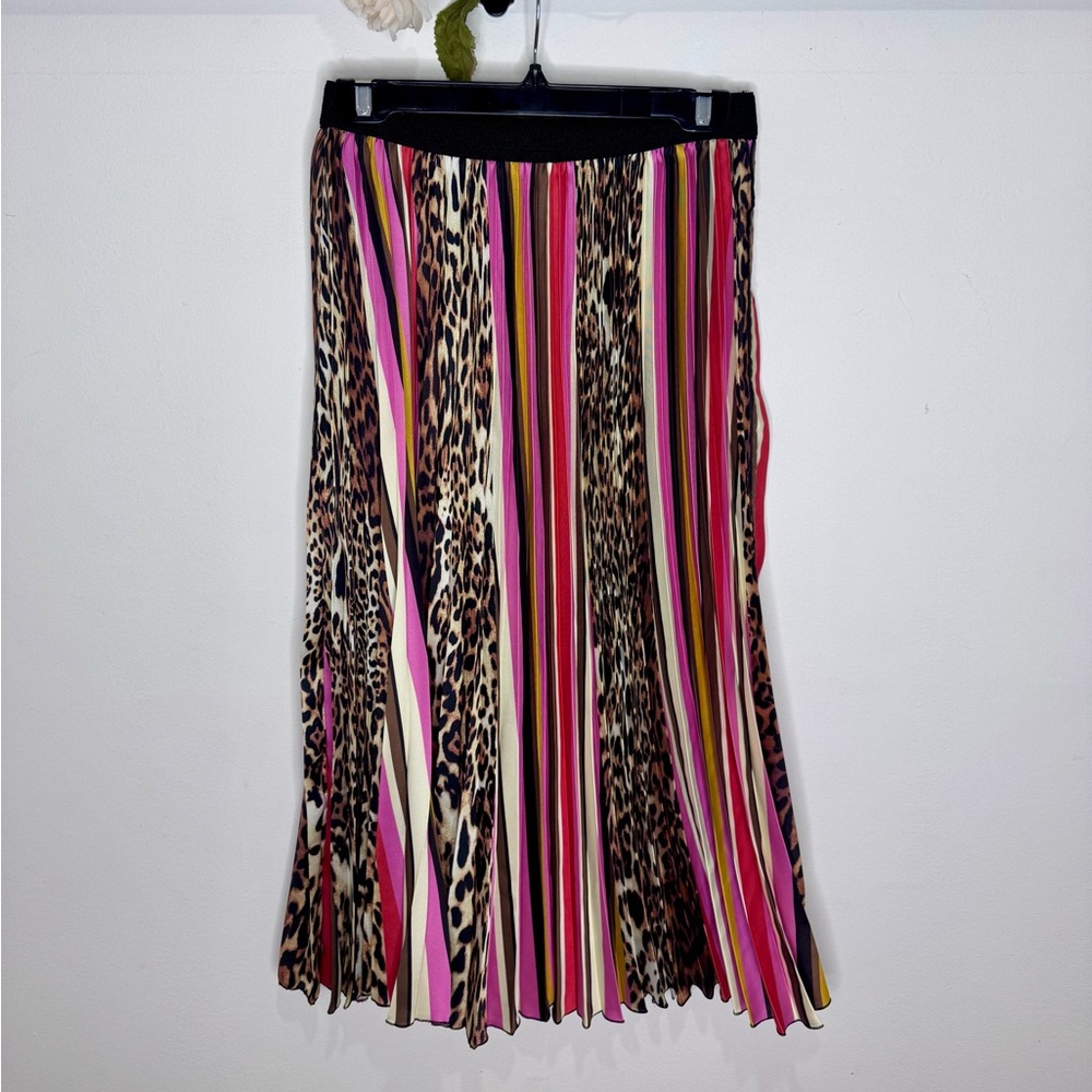 Cristina Lei Striped/Leopard Print Pleated Midi Skirt - Picture 3 of 8